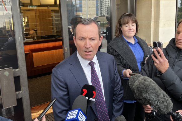 Retiring premier Mark McGowan addressing media outside of Parliament House.