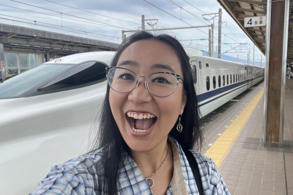 Millie Muroi at a bullet train station in Japan.