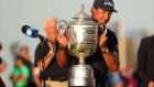 Phil Mickelson celebrates with the Wanamaker Trophy after winning the final round of the 2021 PGA Championship held at the Ocean Course of Kiawah Island Golf Resort.