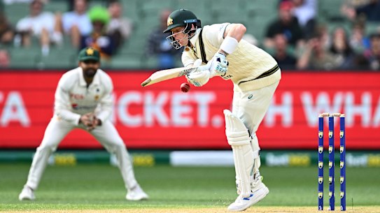 Steve Smith is caught in an awkward spot on Boxing Day.
