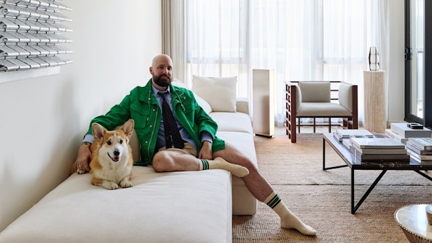 “I wanted the home to feel collected and calm,” says Gurtler. The artwork is by Alexander Brown, the sofa is from MCM House.