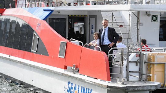 Matt Egerton-Warburton and son Bede are regular passengers on the Lane Cove ferry.