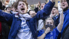 It’s over. Chelsea fans celebrate outside the team’s Stamford Bridge stadium in west London. 