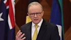 Prime Minister Anthony Albanese speaking on tariffs in Melbourne on Thursday.