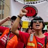 Protesters in the Melbourne CBD on Tuesday during the school strike. 