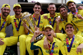 Australia celebrate winning the one-day World Cup in India last November.