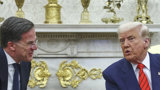 President Donald Trump meets NATO Secretary General Mark Rutte in the Oval Office at the White House in Washington, Thursday, March 13, 2025. (Pool via AP)