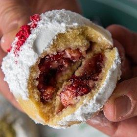 Ma’amoul filled with raspberry, white chocolate and macadamia.