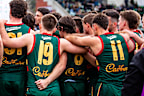 Tassie Devils players huddle in the VFL.