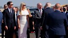 Jared Kushner and Ivanka Trump look on as U.S. President Donald Trump is welcomed by Israeli Prime Minister Benjamin Netanyahu on October 13.