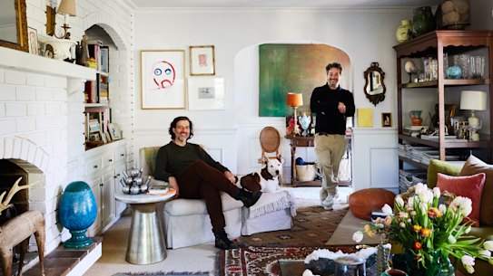 “This home is a ’70s split-level that’s confused whether it’s American colonial or Mediterranean Spanish – a perfect canvas,” says Steven Maccora (standing).