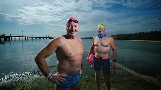 Charlie Evans (left) and Peter Hendriks at Half Moon Beach, Black Rock.