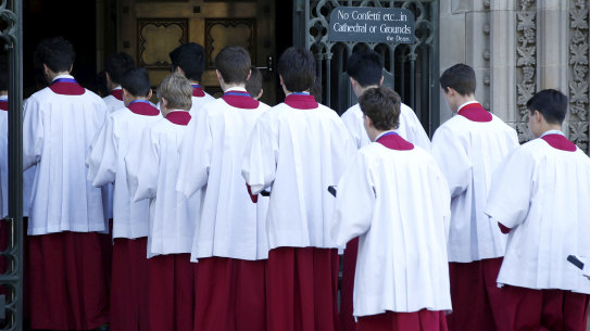 Choirboys outside St Patrick's Cathedral earlier this year.