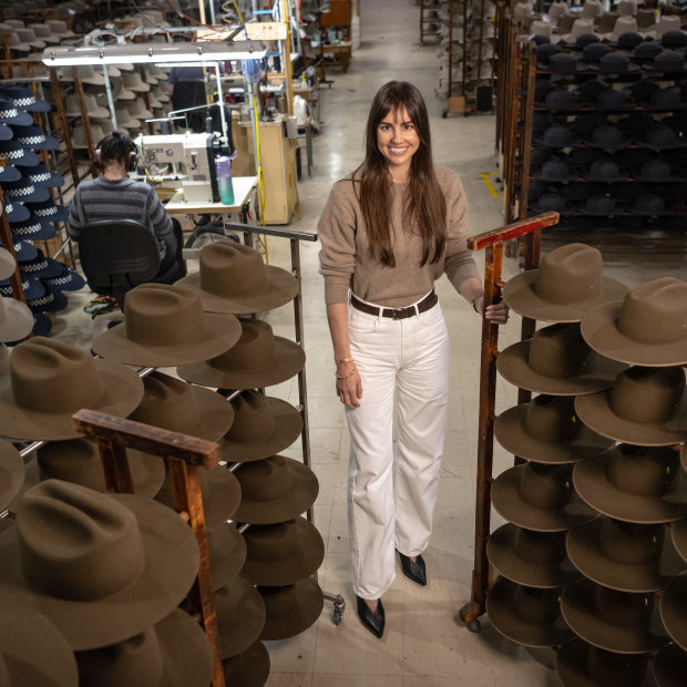 Akubra chief executive Natalie Culina with the iconic slouch hats made for the Australian Defence Force.