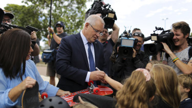 Scott Morrison on the campaign trail on the NSW Central Coast on Sunday.