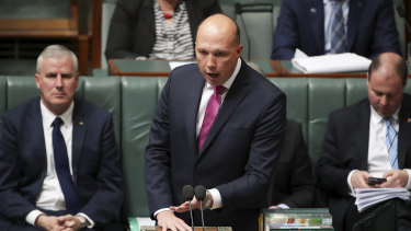 Home Affairs Minister Peter Dutton in Question Time on Thursday after introducing a bill to expand the interception powers of federal and state law enforcement agencies.