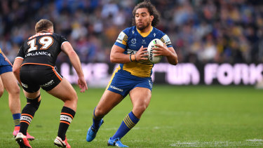 Isaiah Papali’i in action against the Wests Tigers earlier in the year.