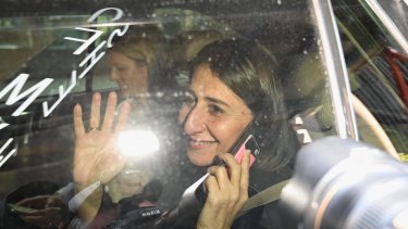 NSW Premier Gladys Berejiklian leaves the government's offices at Martin Place.