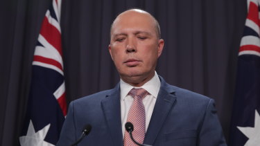 Failed leadership contender Peter Dutton at Parliament House on Wednesday.