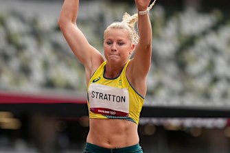Brooke Stratton is jumping for a medal right now.