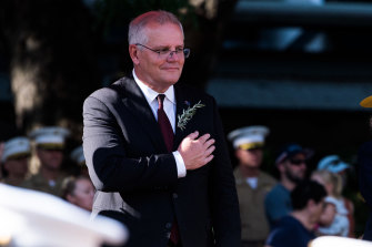 Prime Minister Scott Morrison at an Anzac Day event in Darwin.