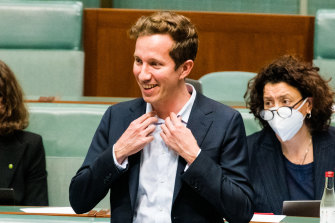 Greens member for Griffith Max Chandler-Mather was criticised for not wearing a tie in question time.