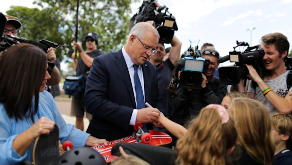 Scott Morrison on the campaign trail on the NSW Central Coast on Sunday.