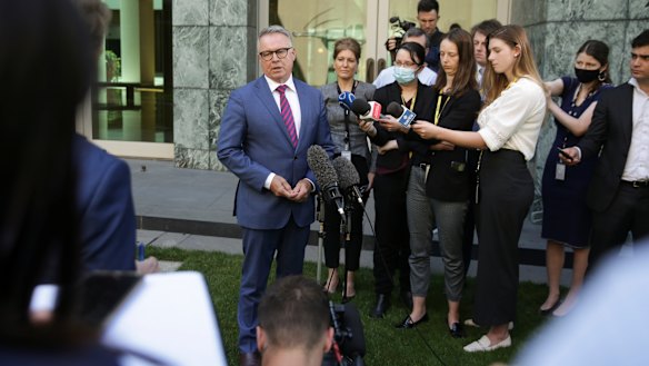 Labor MP Joel Fitzgibbon addresses the media at a doorstop interview following the announcement of his resignation from the Labor frontbench on Tuesday.