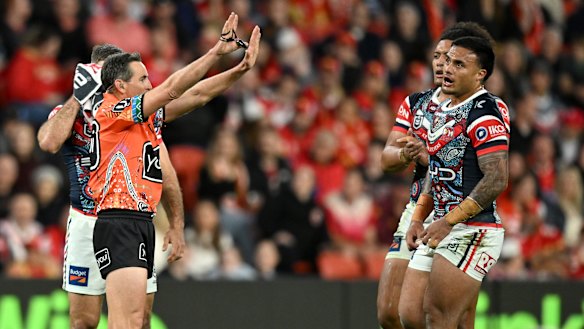 Spencer Leniu gets his marching orders.