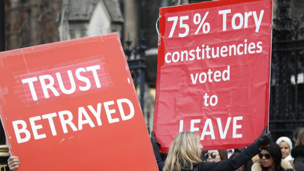 Pro-Brexit protesters  demonstrate near parliament in London this week.