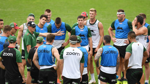 Centre of attention: Wayne Bennett addresses his new players.