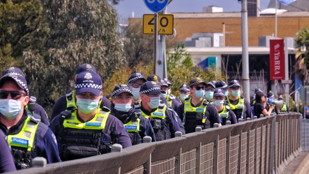 Police responding to anti-lockdown protests in Melbourne.
