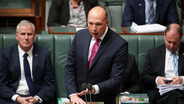 Home Affairs Minister Peter Dutton in Question Time on Thursday after introducing a bill to expand the interception powers of federal and state law enforcement agencies.