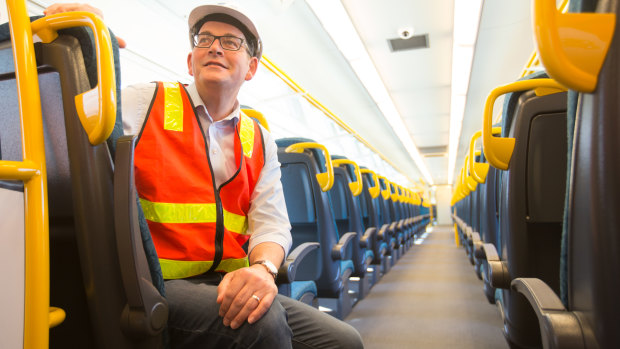 Victorian  Premier Daniel Andrews  on board a new VLocity train at Dandenong manufacturer Bombardier.