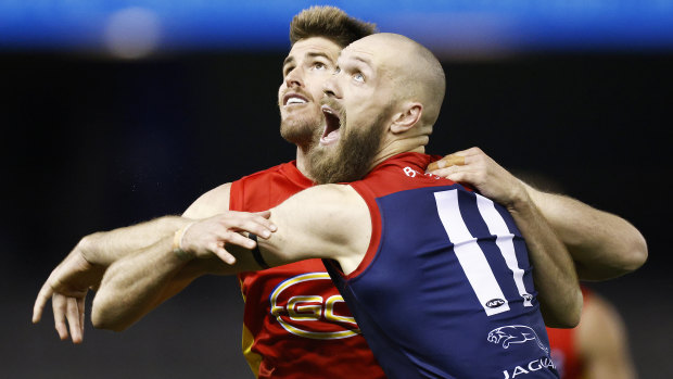 Max Gawn goes head-to-head with Zac Smith.