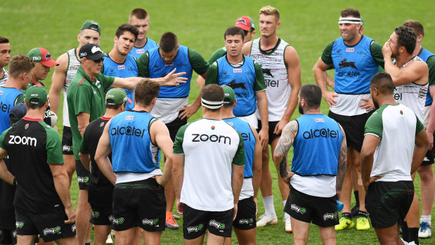 Centre of attention: Wayne Bennett addresses his new players.