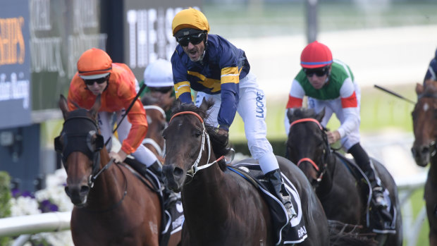 Glen Boss takes the Doncaster Mile on Brutal during The Championships in April.