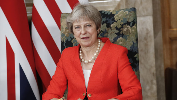 British Prime Minister Theresa May during a meeting with President Donald Trump at Chequers, on Friday, July 13.