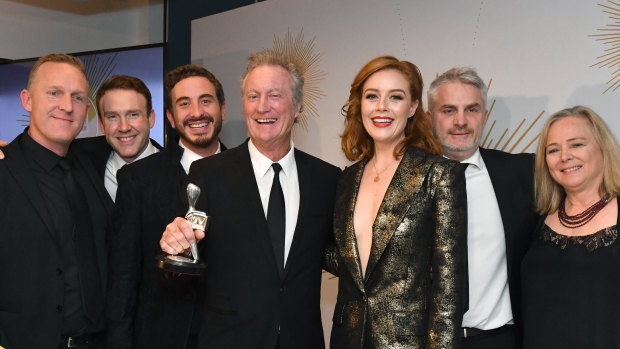 The cast and producers of Bloom with the Logie for outstanding mini-series.