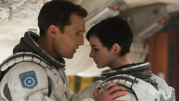 Matthew McConaughey and Anne Hathaway in a scene from Christopher Nolan's Interstellar.