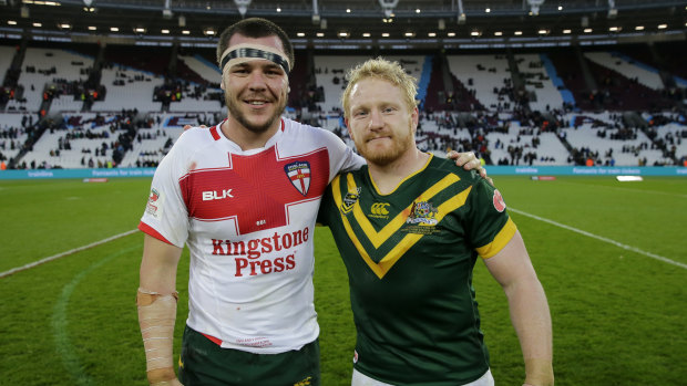 Mates – off the field: David Klemmer and James Graham after they clashed in London in 2016.