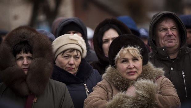 Supporters of Petro Poroshenko gather during an election campaign rally in Khmilnyk on Wednesday.
