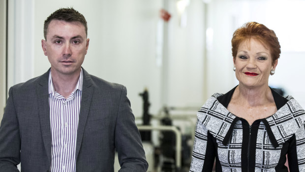 Pauline Hanson's chief-of staff James Ashby, pictured left, has been caught meeting with the US gun lobby in secret recordings.