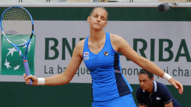 Out of touch: Karolina Pliskova reacts after missing a shot against Croatia's Petra Martic.