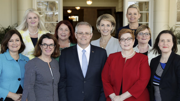 The female members of Scott Morrison's ministry at his swearing in.
