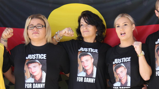 Danny Whitton’s sister Michaela House, mother Kylie Knight and sister Nikita House stand outside the NSW Coroners Court on Friday.