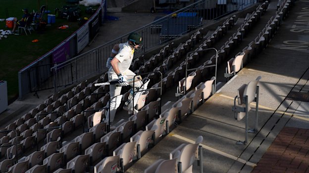 Smith heads to the dressing room after batting in the practice match at the Ageas Bowl last month.