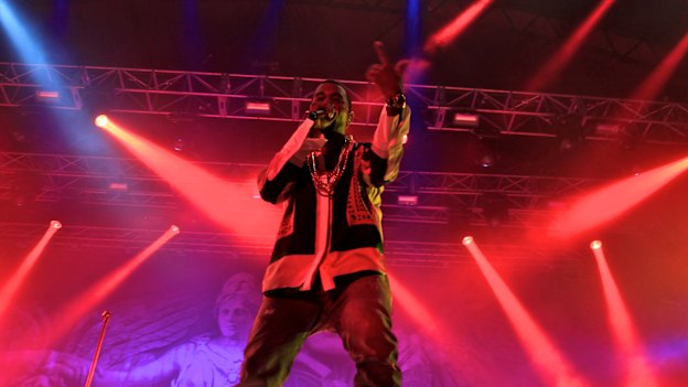 Kanye West performing in Sydney in 2012 in the era he produced the Uber favourite Power. 