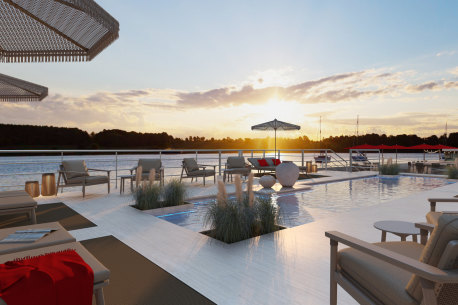 An artist’s impression of the top deck pool and bar.