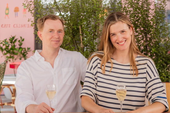 Restaurateurs Phil Wood and Lis Davies in the courtyard of their new venue Cafe Cressida.